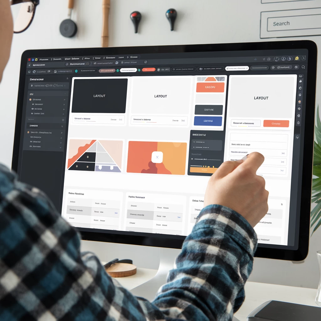 A small business owner reviewing their new website builder design on a screen.